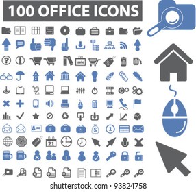 100 office icons set, vector illustrations