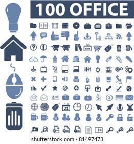 100 Bürosymbole, -zeichen, Vektorgrafiken