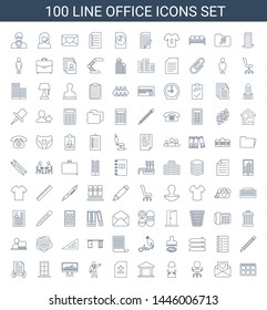 100 office icons. Trendy office icons white background. Included line icons such as calendar, love letter, office chair, worker, building, file. icon for web and mobile.