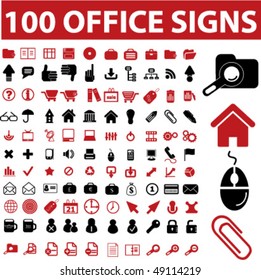 100 Büroschilder. Vektorgrafik