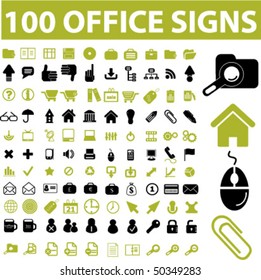 100 Büroschilder. Vektorgrafik