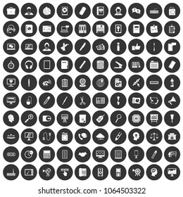 100 office work icons set in simple style white on black circle color isolated on white background vector illustration