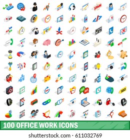 100 office work icons set. Isometric 3d illustration of 100 office work vector icons set isolated on white background