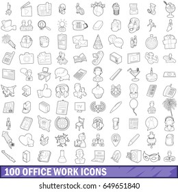 100 office work icons set in outline style for any design vector illustration
