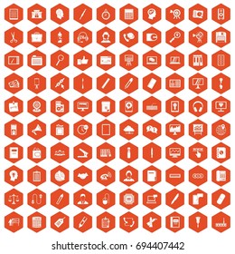 100 office work icons set in orange hexagon isolated vector illustration