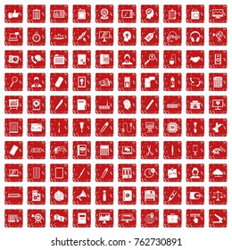 100 office work icons set in grunge style red color isolated on white background vector illustration