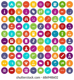 100 officer icons set in different colors circle isolated vector illustration