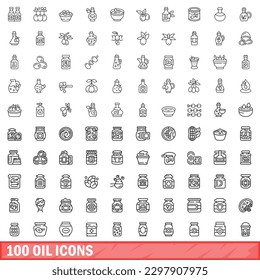 100 oil icons set. Outline illustration of 100 oil icons vector set isolated on white background