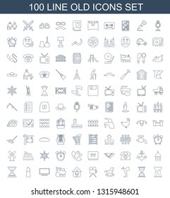 100 old icons. Trendy old icons white background. Included line icons such as castle, hourglass, knee hammer reaction check, horse toy, camera, man in home. old icon for web and mobile.