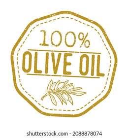 100% Olive Oil Delicious Quality Italian Product. Traditional Healthy Spanish Stamp Design Vector Art.