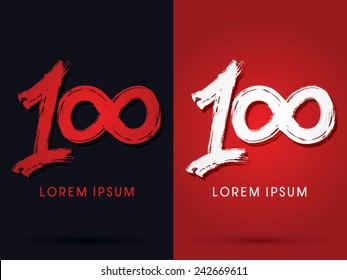 100, One hundred grungy  font, brush, logo, symbol, icon, graphic, vector.