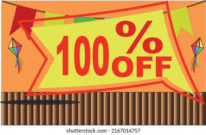 100 one hundred % percent off promotion tag party balloon flag platform
