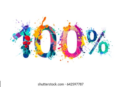 100 (one hundred) percent. Splash paint watercolor vector symbol