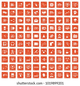 100 on-line seminar icons set in grunge style orange color isolated on white background vector illustration
