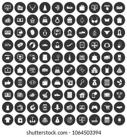 100 online shopping icons set in simple style white on black circle color isolated on white background vector illustration