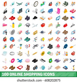 100 online shopping icons set in isometric 3d style for any design vector illustration