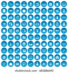 100 online shopping icons set in blue circle isolated on white vector illustration