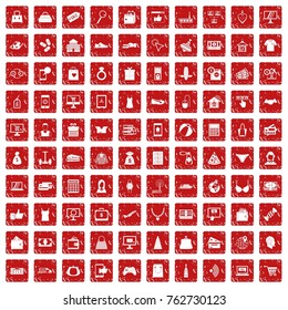 100 online shopping icons set in grunge style red color isolated on white background vector illustration