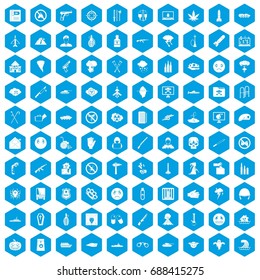 100 oppression icons set in blue hexagon isolated vector illustration