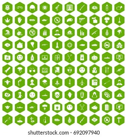 100 oppression icons set in green hexagon isolated vector illustration