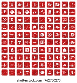 100 oppression icons set in grunge style red color isolated on white background vector illustration