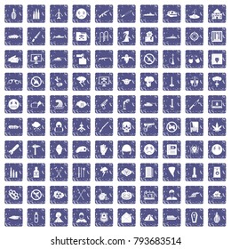 100 oppression icons set in grunge style sapphire color isolated on white background vector illustration
