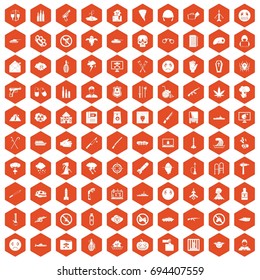 100 oppression icons set in orange hexagon isolated vector illustration