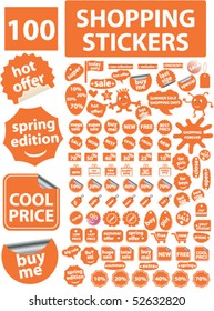 100 orange shopping stickers. vector