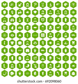 100 organ icons set in green hexagon isolated vector illustration