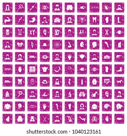 100 organ icons set in grunge style pink color isolated on white background vector illustration
