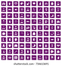 100 organ icons set in grunge style purple color isolated on white background vector illustration