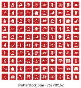 100 organ icons set in grunge style red color isolated on white background vector illustration