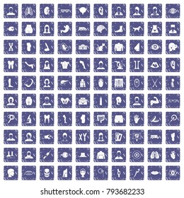 100 organ icons set in grunge style sapphire color isolated on white background vector illustration