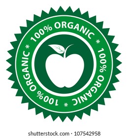 100% Organic Apple healthy food label.