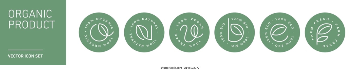 100% Organic Bio Eco Vegan Farm Fresh Natural Product Vector Icon Logo