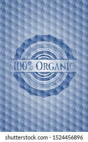 100% Organic blue badge with geometric pattern background. Vector Illustration. Detailed.
