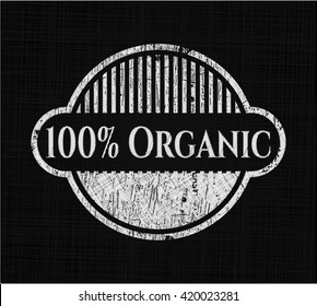 100% Organic chalk emblem, retro style, chalk or chalkboard texture