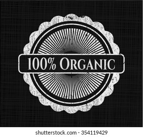 100% Organic chalk emblem written on a blackboardr