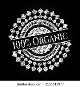 100% Organic chalkboard emblem written on a blackboard