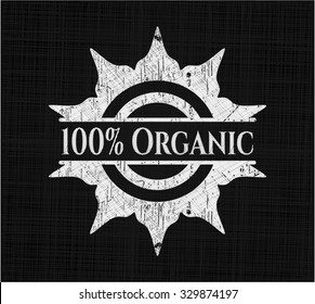 100% Organic chalkboard emblem written on a blackboard