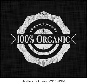 100% Organic chalkboard emblem written on a blackboard