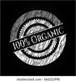 100% Organic chalkboard emblem written on a blackboard