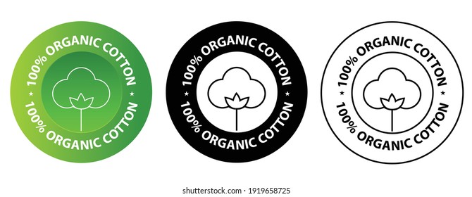 100% Organic Cotton Icon Set With Cotton Flower Symbol.