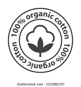 100% organic cotton, label, vector, icon.