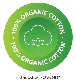 100% organic cotton vector icon in green color. textile industry abstract, natural cotton