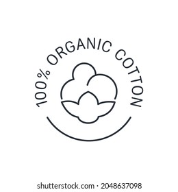 100% organic cotton. Vector linear icon isolated on white background.