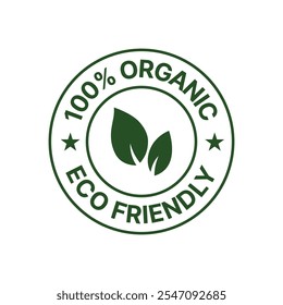 100% organic eco friendly product circle badge vector icon. Organic food badge for social media post. Eco friendly food stamp
