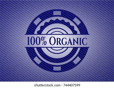100% Organic emblem with jean high quality background
