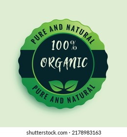 100% organic is a green label design best for food or showing quality of food. certified label can be used for certification. logo is in green color and of stamp, seal shape.Sticker can be used in art