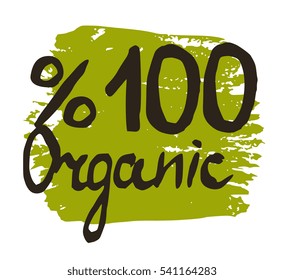 100% Organic hand drawn label isolated vector illustration.